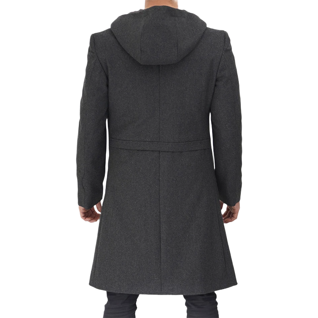 Barry Men's Grey Wool Coat with Hood - Long Winter Outerwear