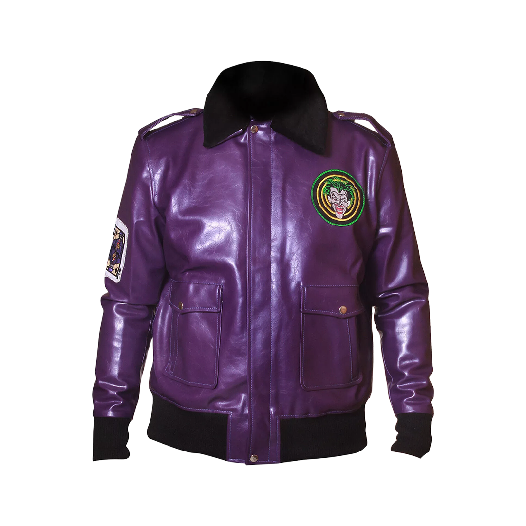 Batman Henchmen Joker Goon Purple Bomber Jacket with Faux Fur Collar