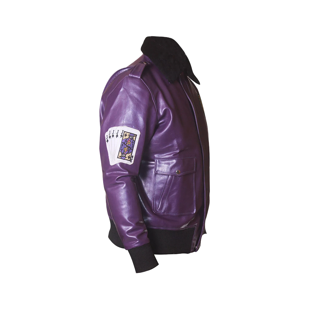 Batman Henchmen Joker Goon Purple Bomber Jacket with Faux Fur Collar