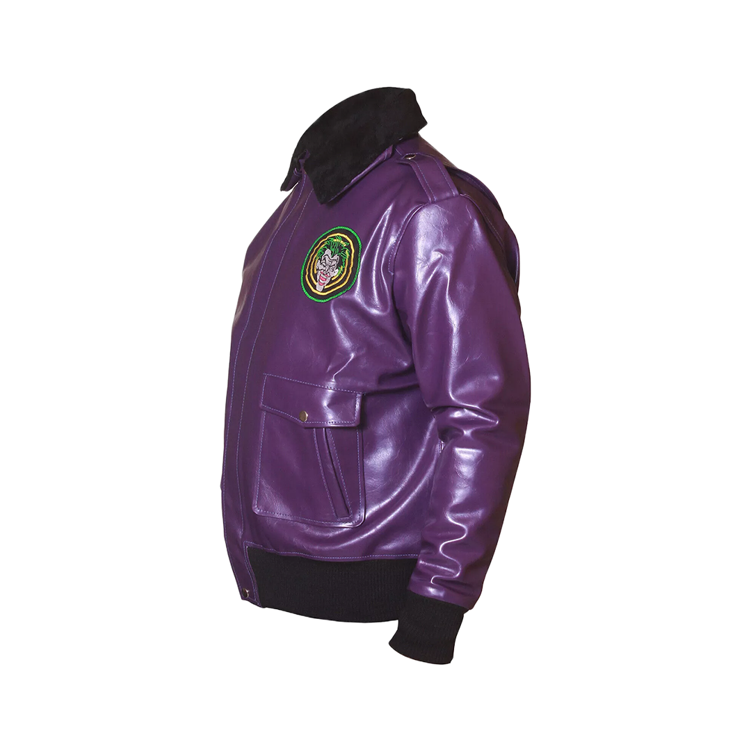 Batman Henchmen Joker Goon Purple Bomber Jacket with Faux Fur Collar