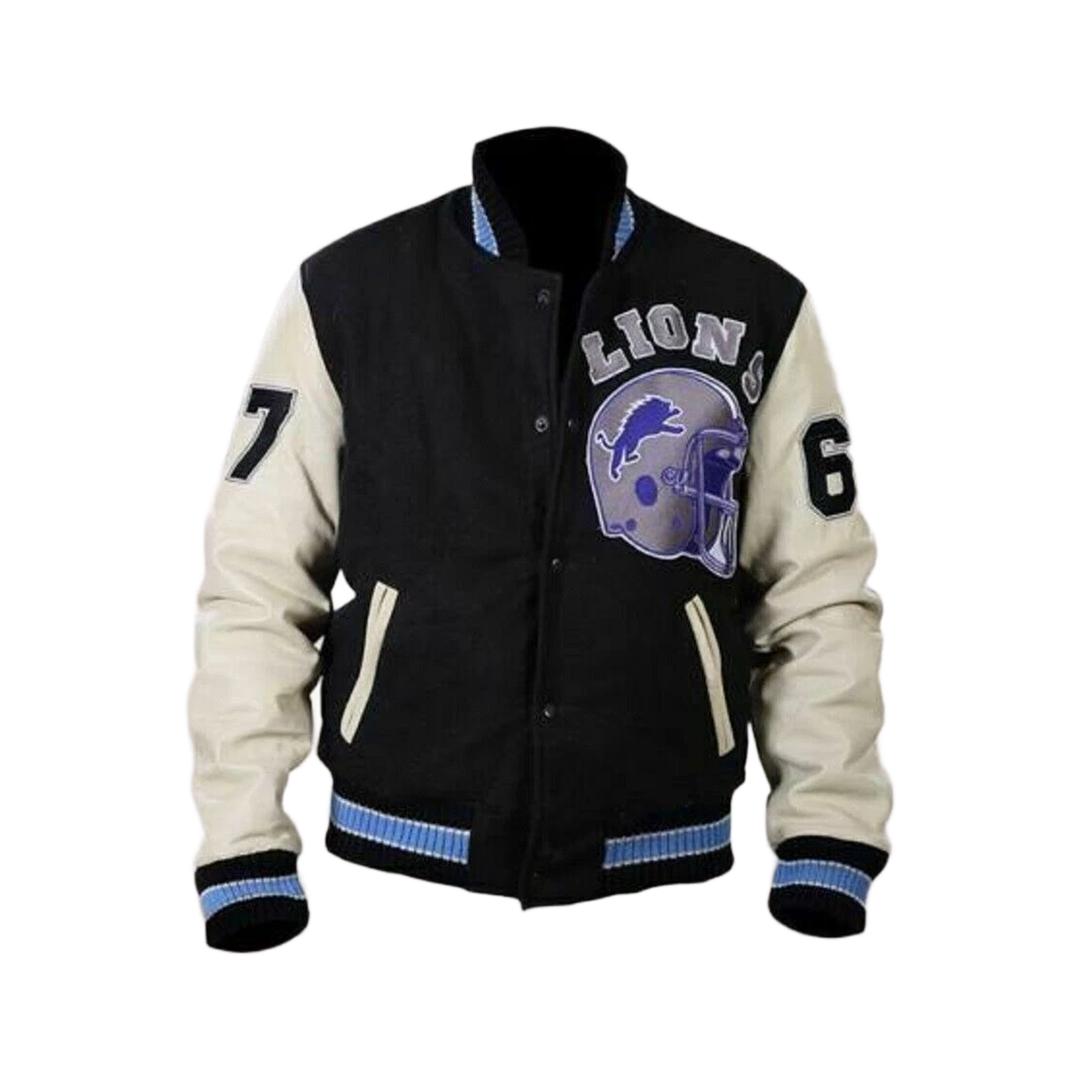 Beverly Hills Cop Axel Foley Detroit Lions Wool - PU Leather Sleeves Jacket