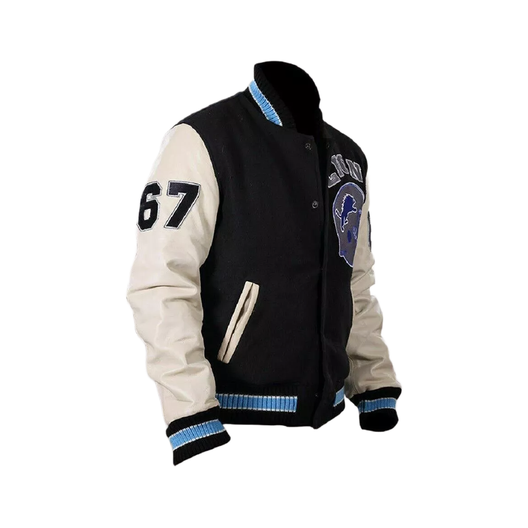 Beverly Hills Cop Axel Foley Detroit Lions Wool - PU Leather Sleeves Jacket