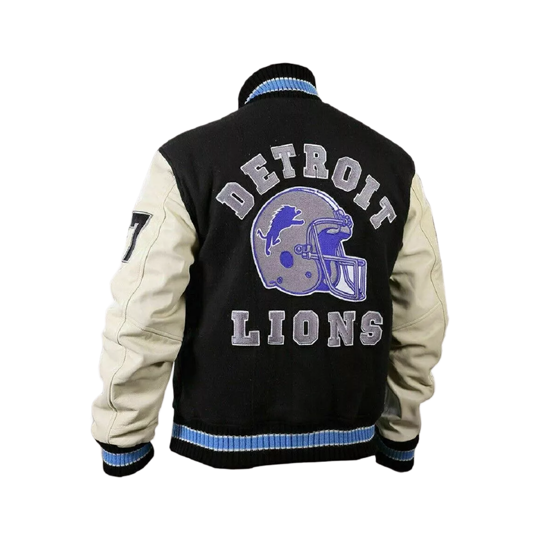 Beverly Hills Cop Axel Foley Detroit Lions Wool - PU Leather Sleeves Jacket
