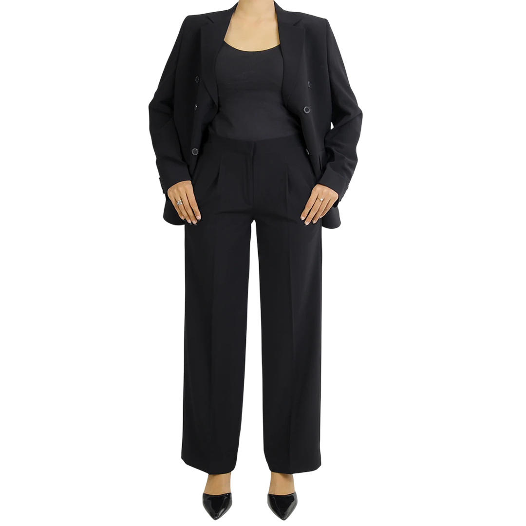 Bibbins Women's Black Double Breasted Regular Fit Suit