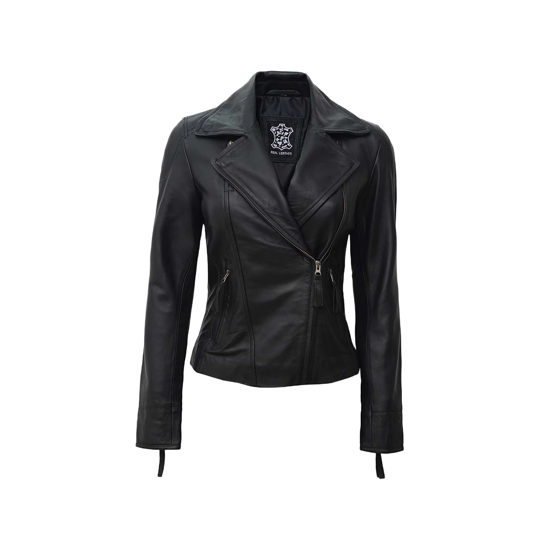 Biker Style Women's Black Asymmetrical Leather Jacket