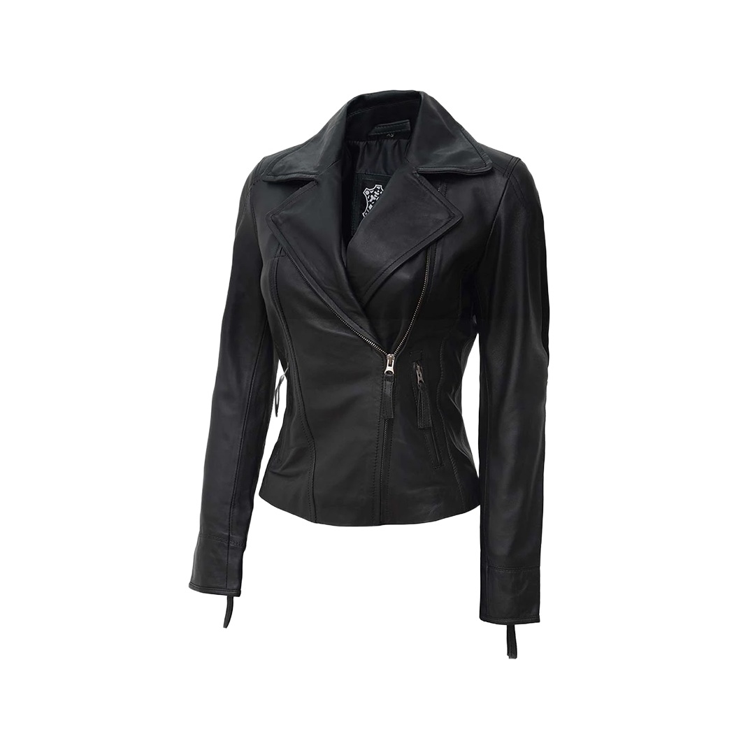Biker Style Women's Black Asymmetrical Leather Jacket