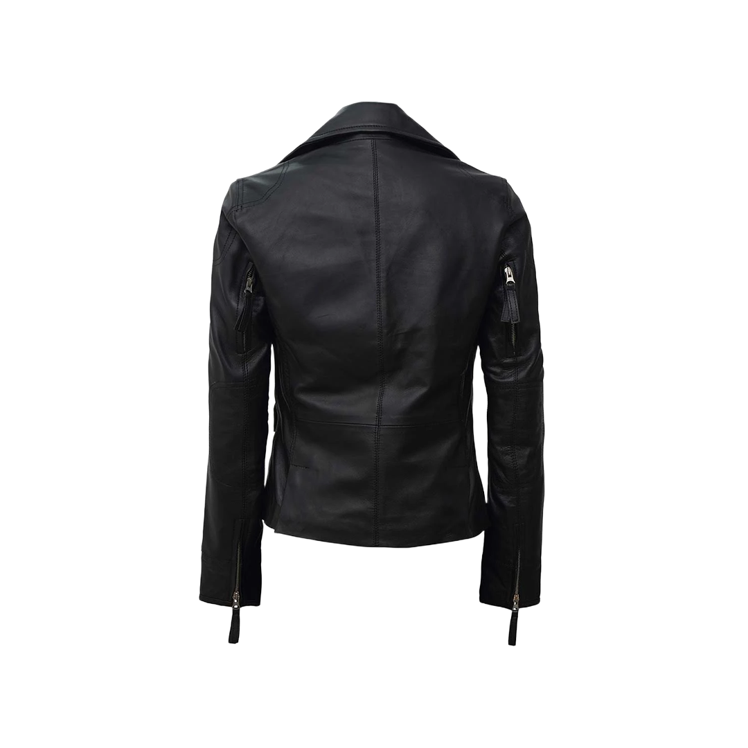 Biker Style Women's Black Asymmetrical Leather Jacket