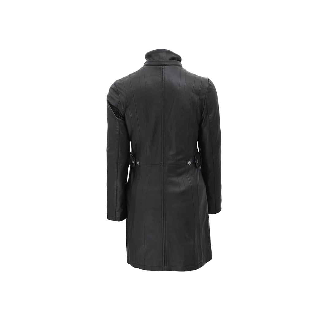 Black Leather Hooded Shearling Coat for Women