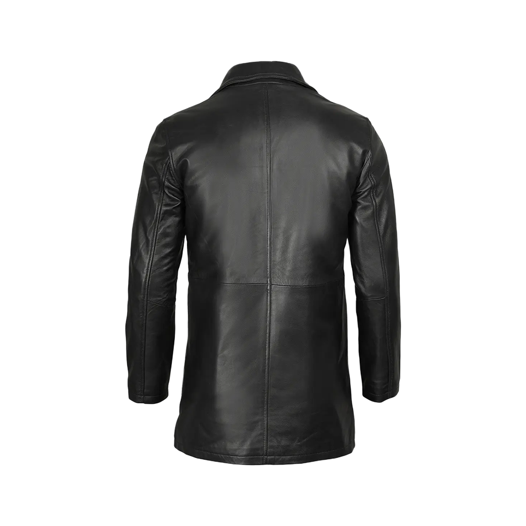 Black Mens 3 4 Length Leather Car Coat