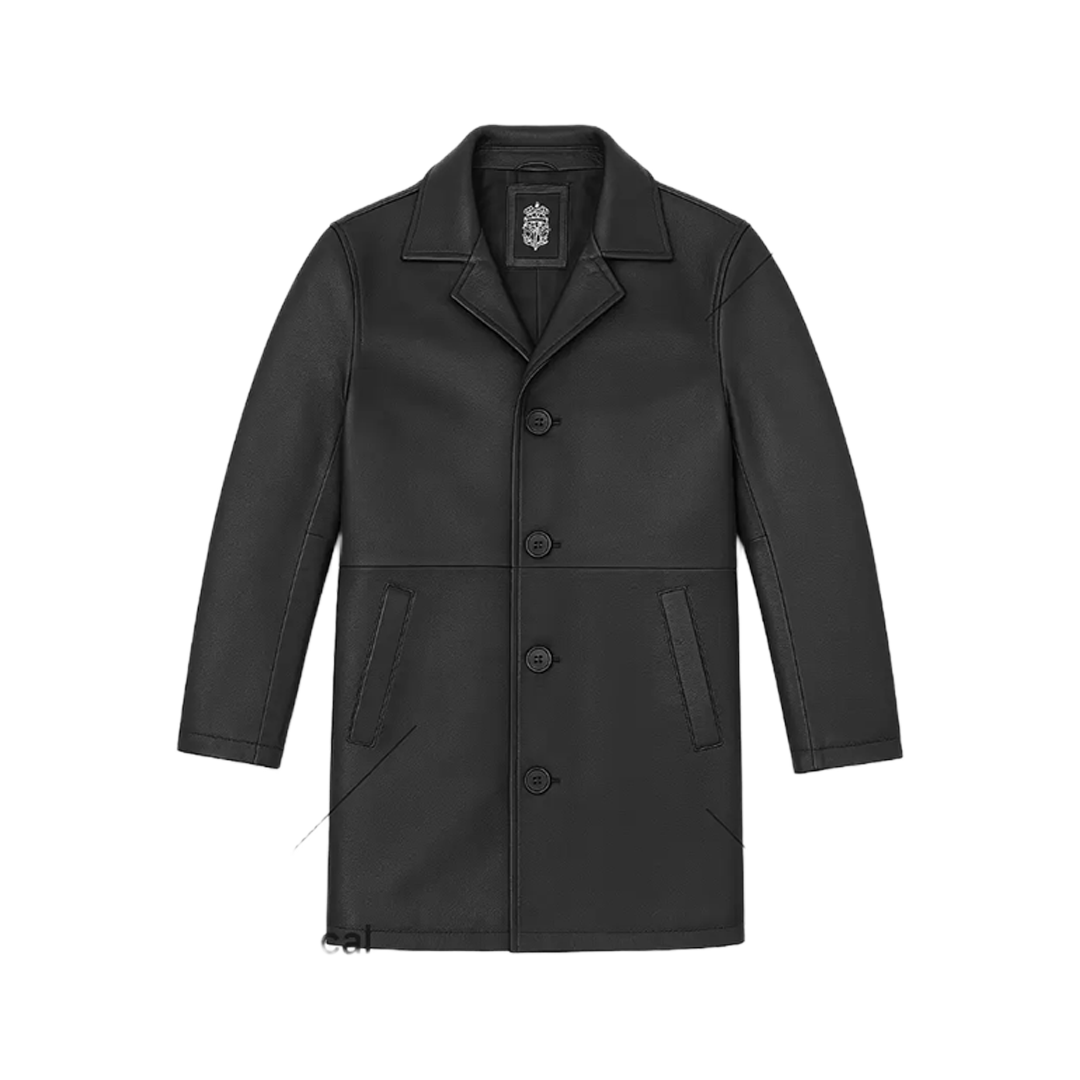 Black Mens 3 4 Length Leather Car Coat