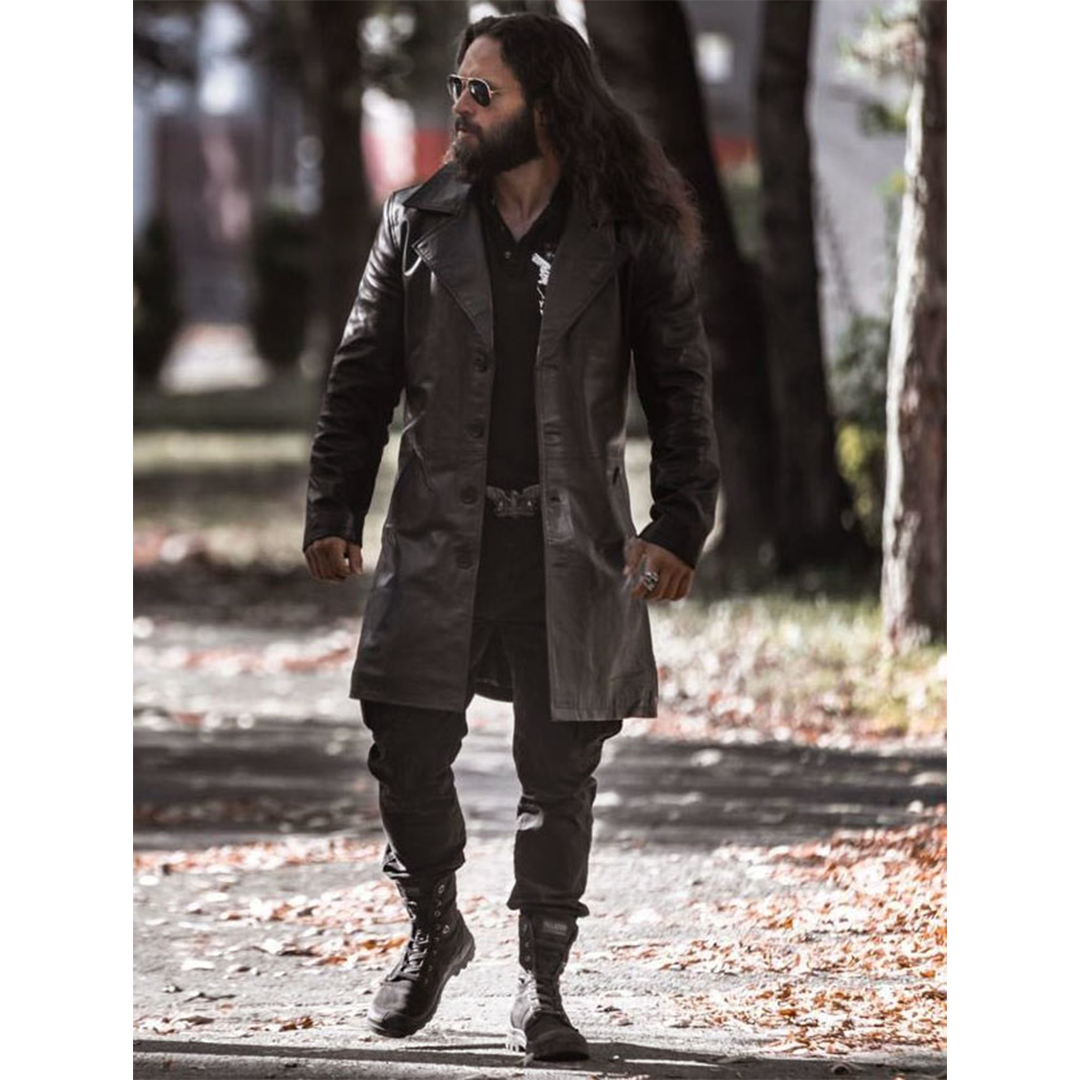 Black Mens 3 4 Length Leather Car Coat