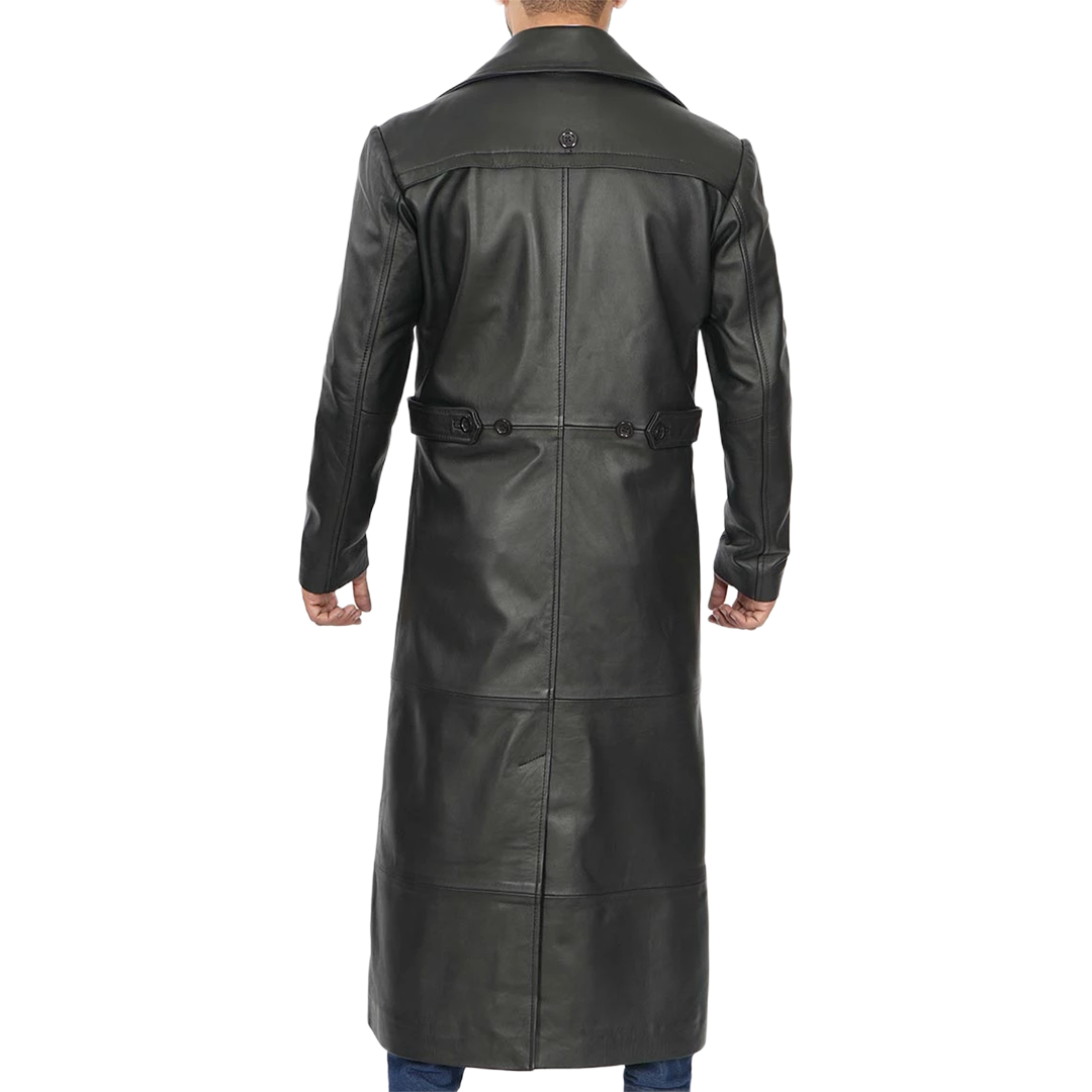 Black Men's Long Leather Duster Coat