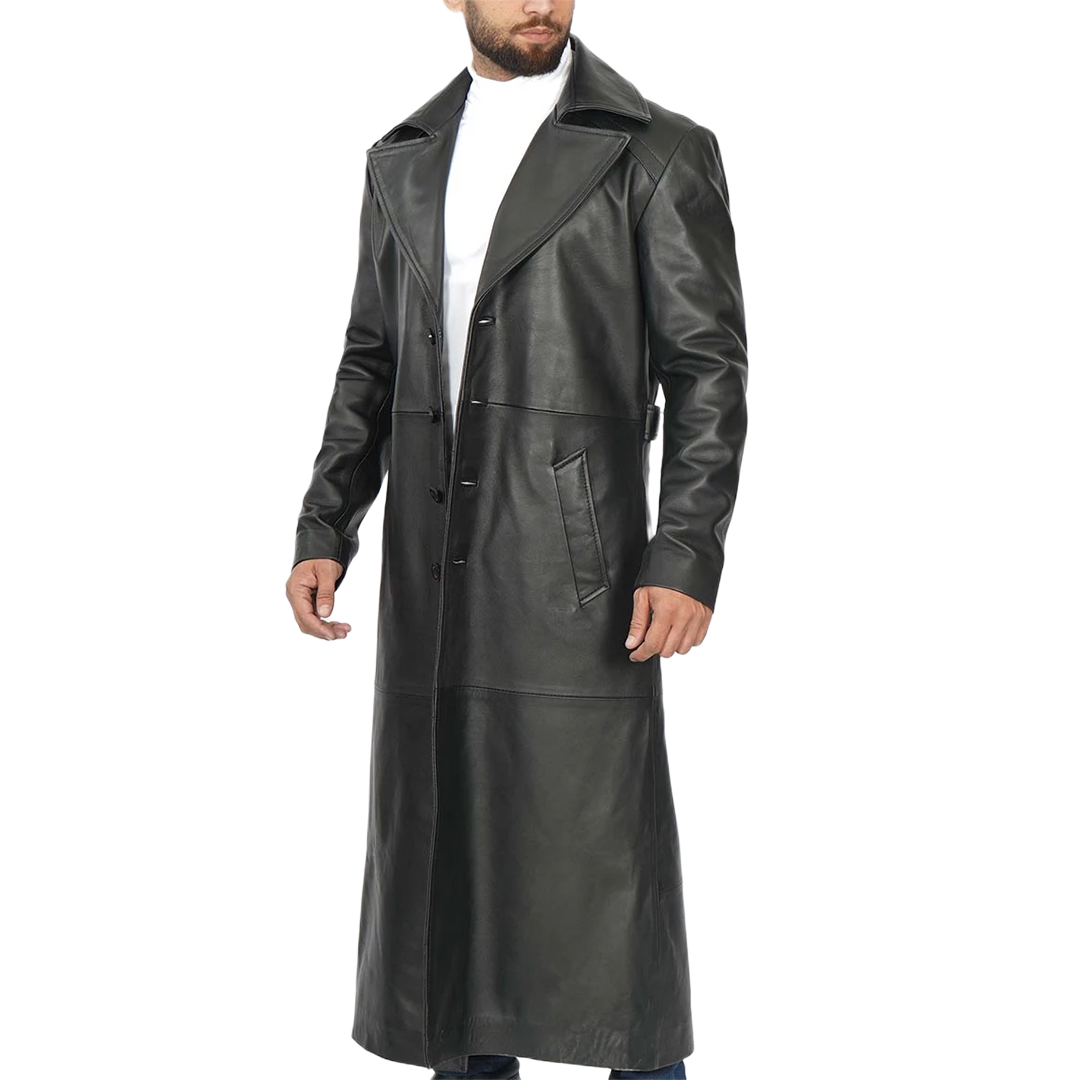Black Men's Long Leather Duster Coat