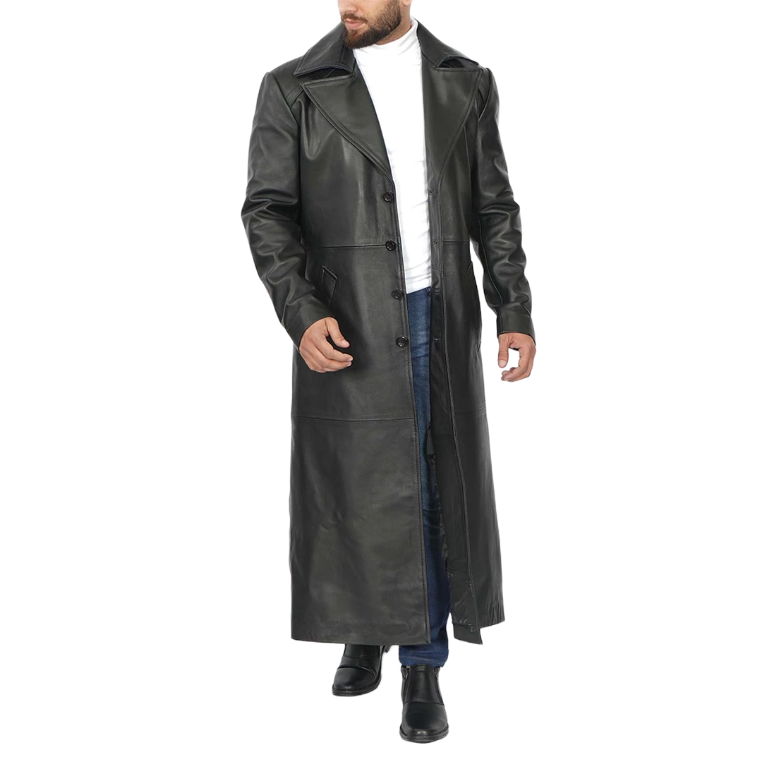 Black Men's Long Leather Duster Coat