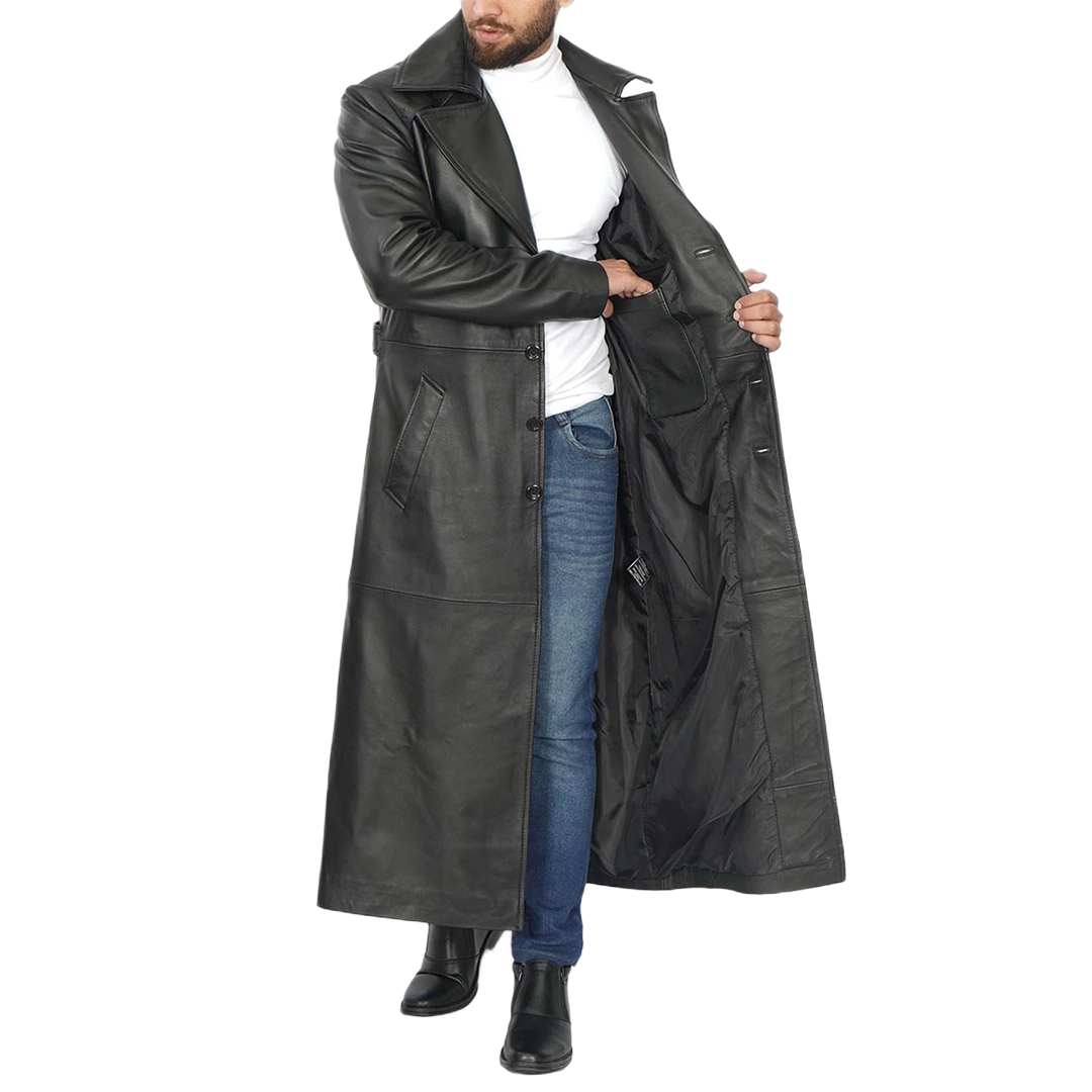 Black Men's Long Leather Duster Coat