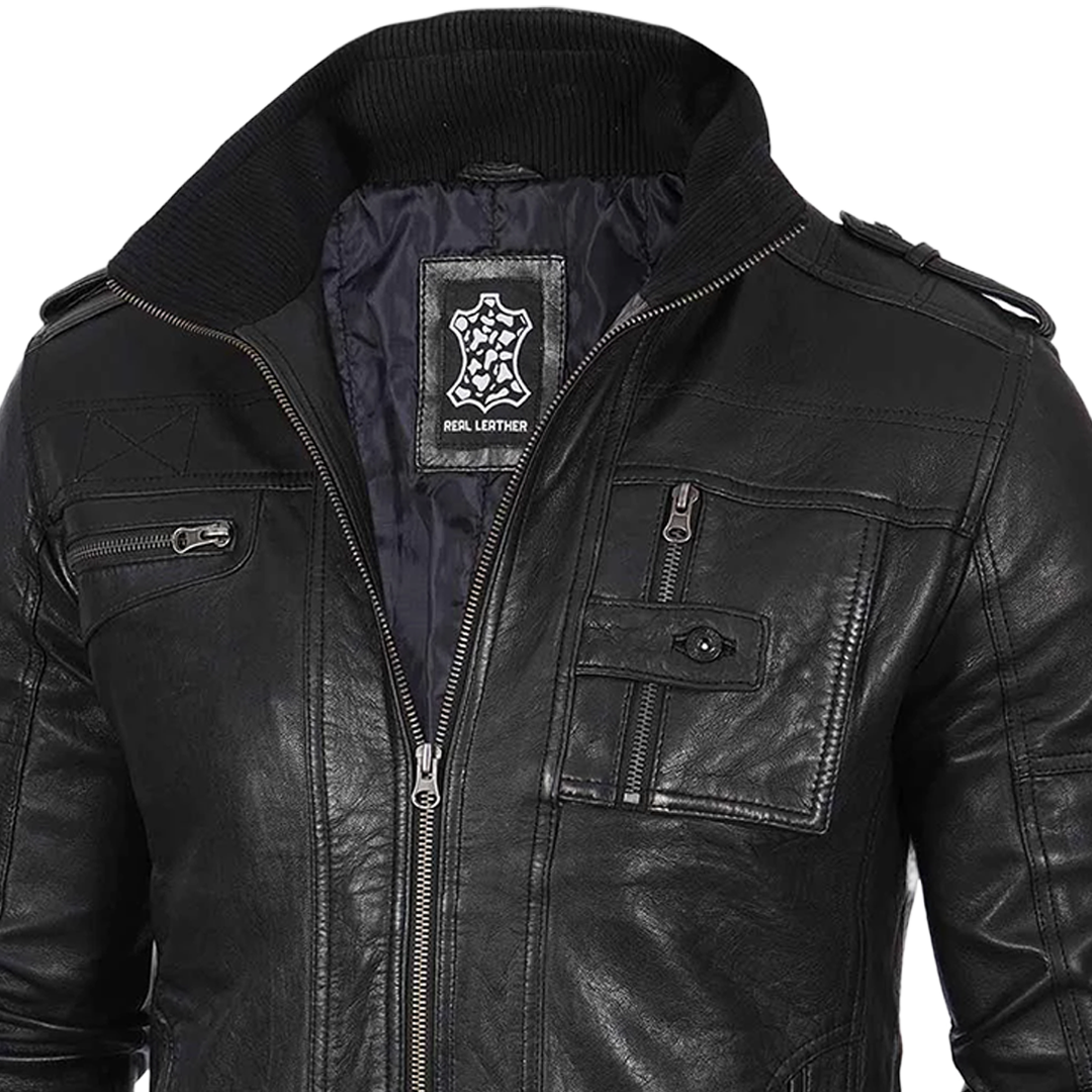 Men's Black Waxed Cafe Racer Leather Jacket