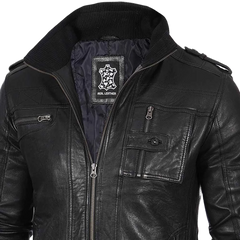 Men's Black Waxed Cafe Racer Leather Jacket