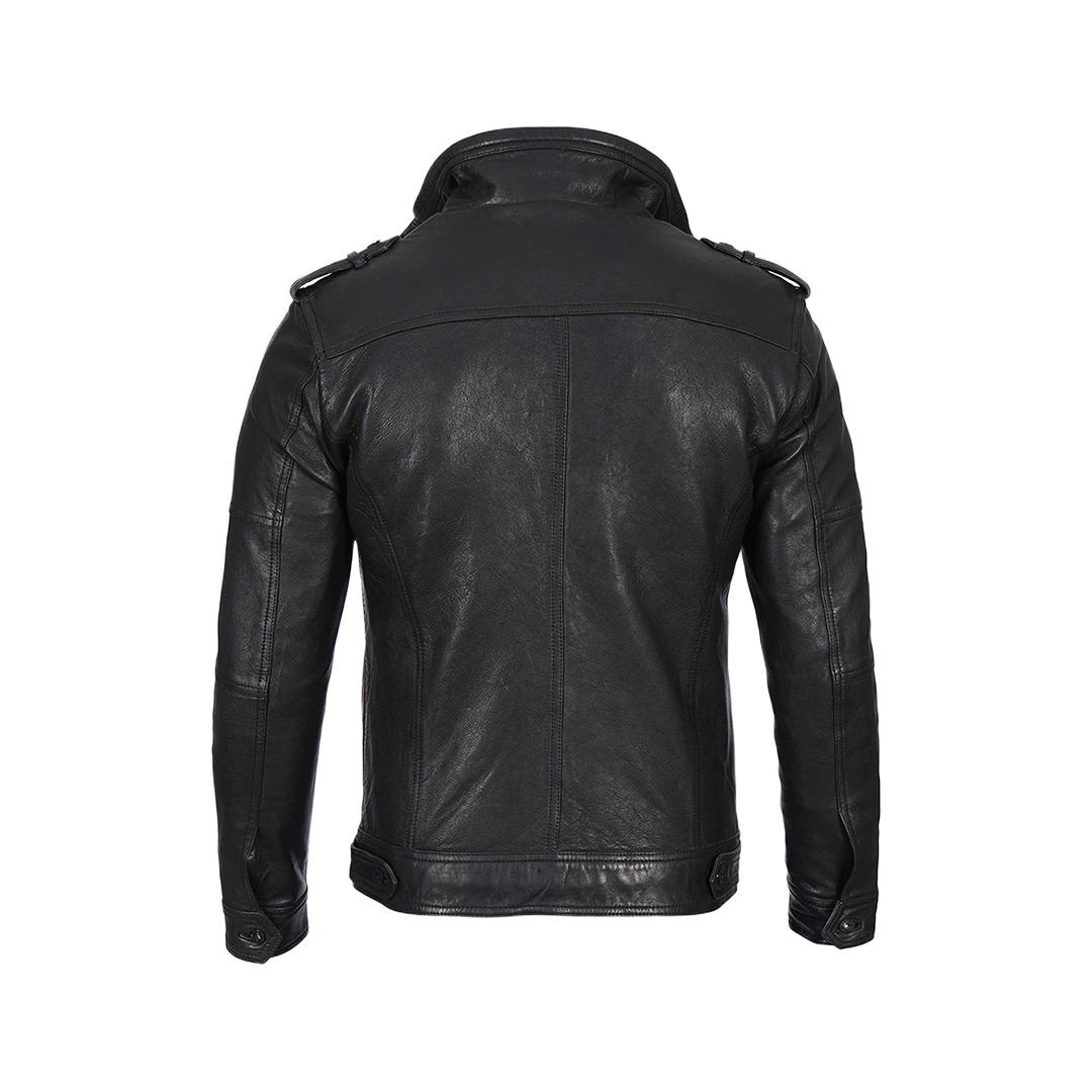 Men's Black Waxed Cafe Racer Leather Jacket