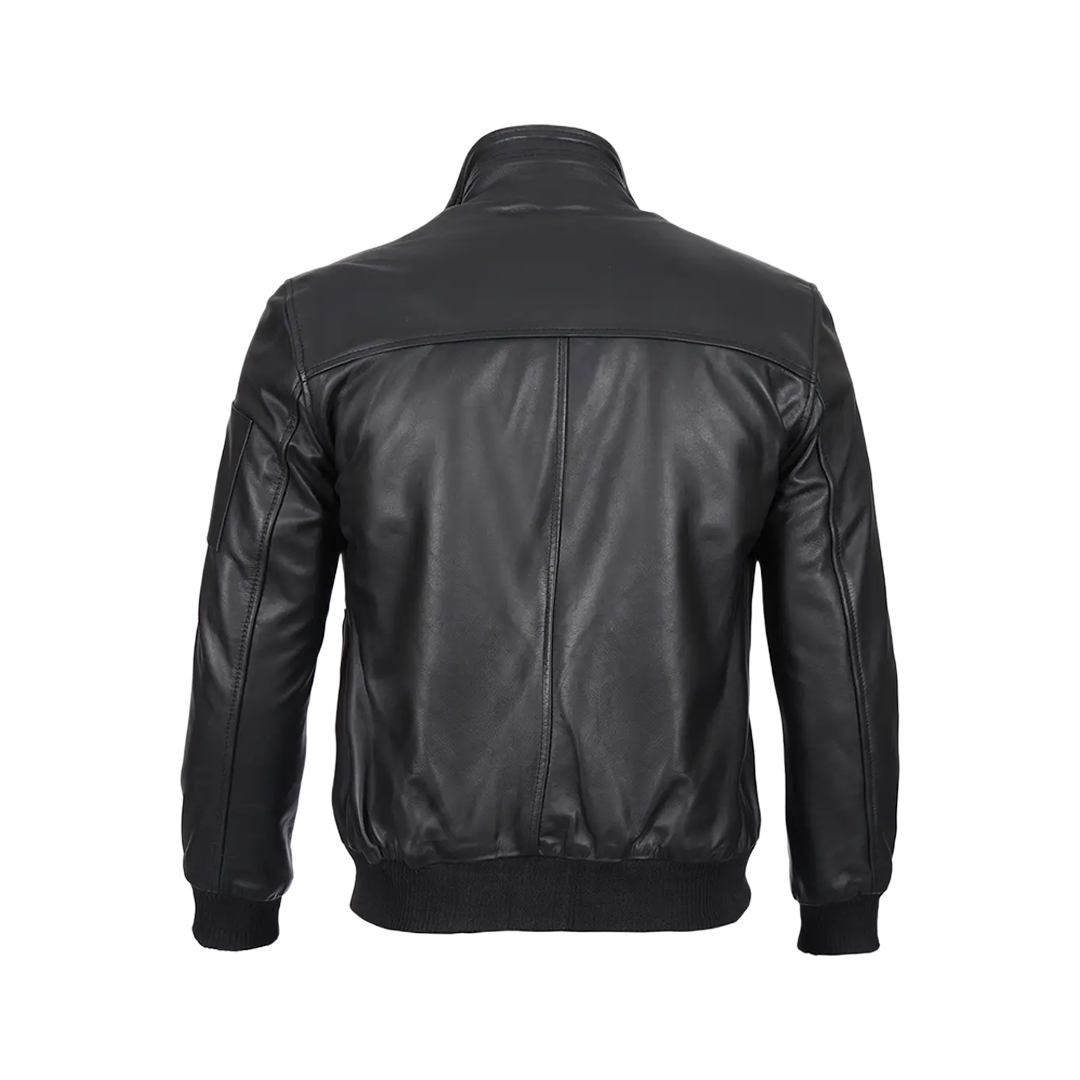 Men's Black Real Cowhide Leather Bomber Jacket