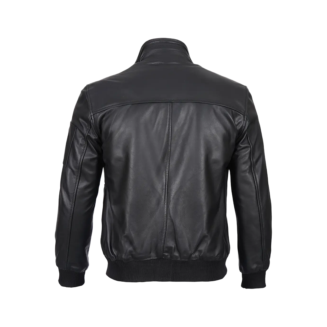 Men's Black Real Cowhide Leather Bomber Jacket