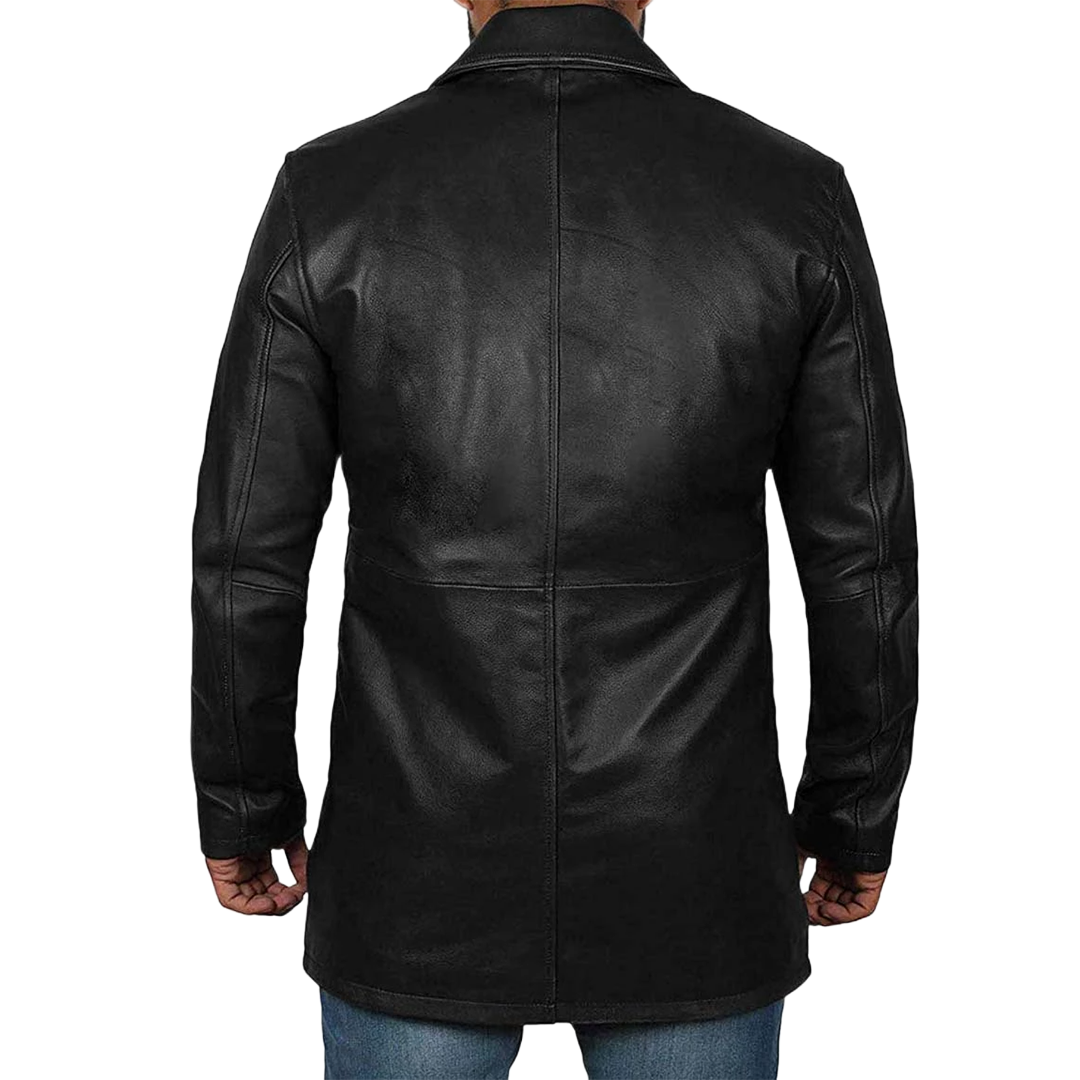 Black Tall Men's 3/4 Length Leather Car Coat