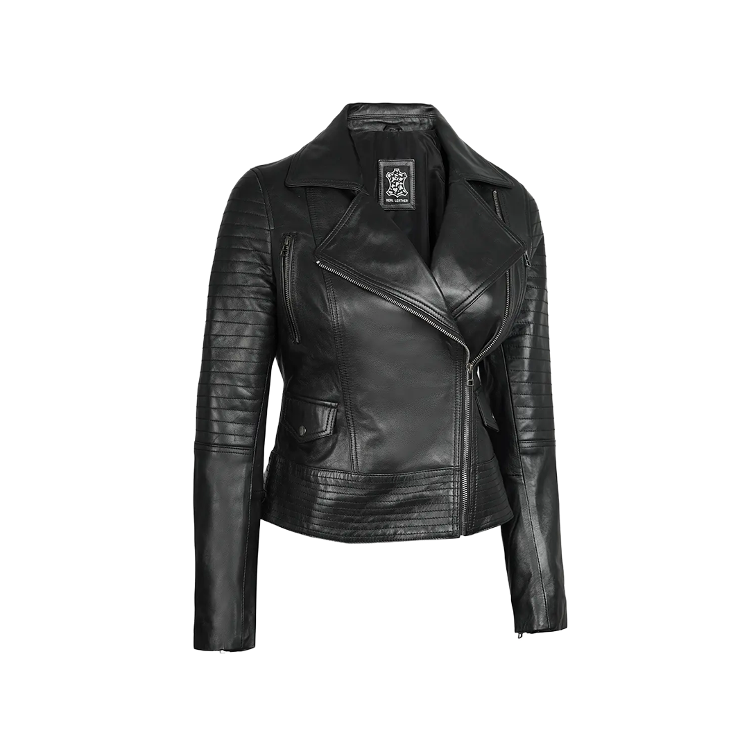 Black Women's Leather Moto Style Jacket