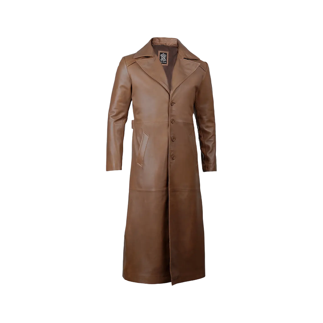Brown Leather Long Men's Duster Coat