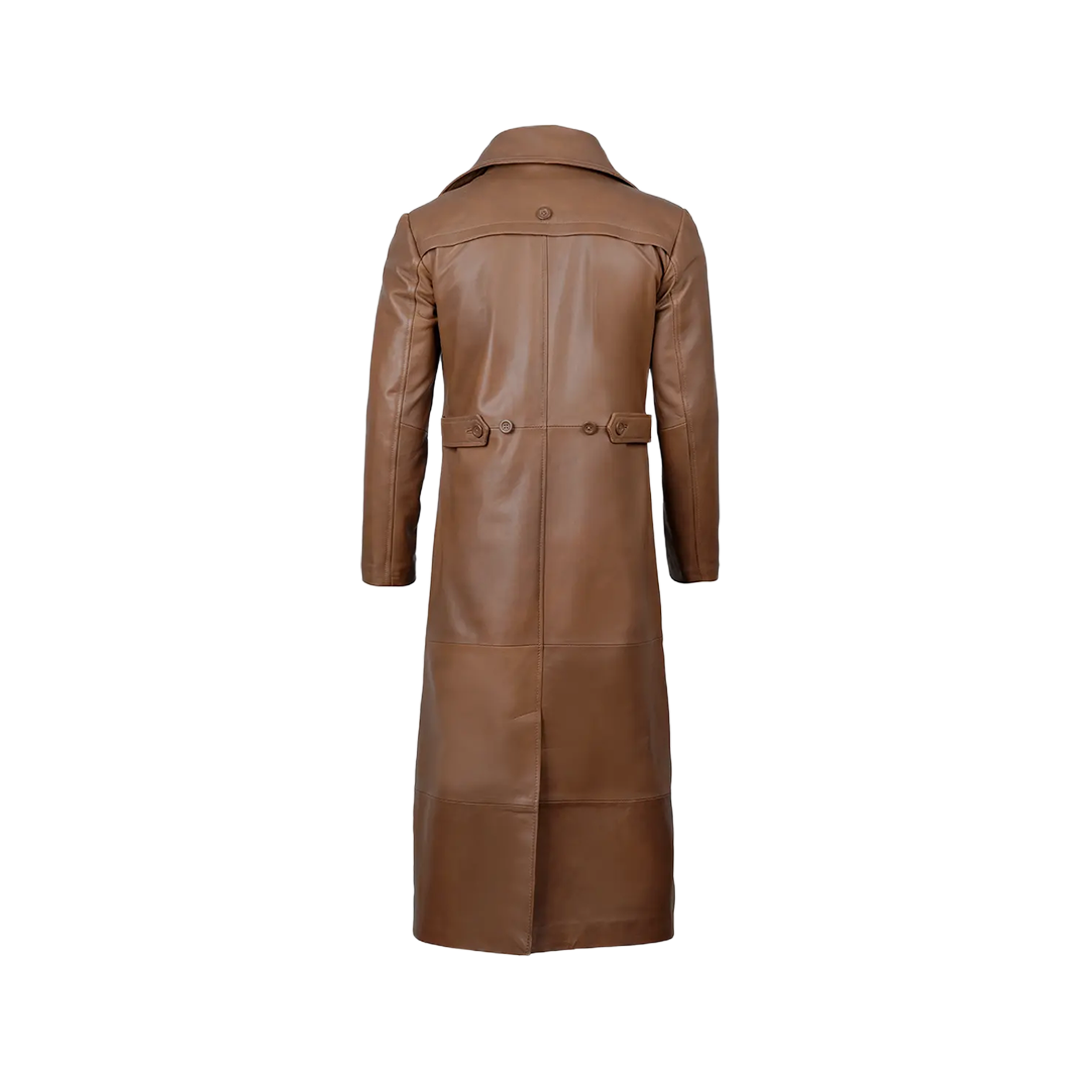 Brown Leather Long Men's Duster Coat