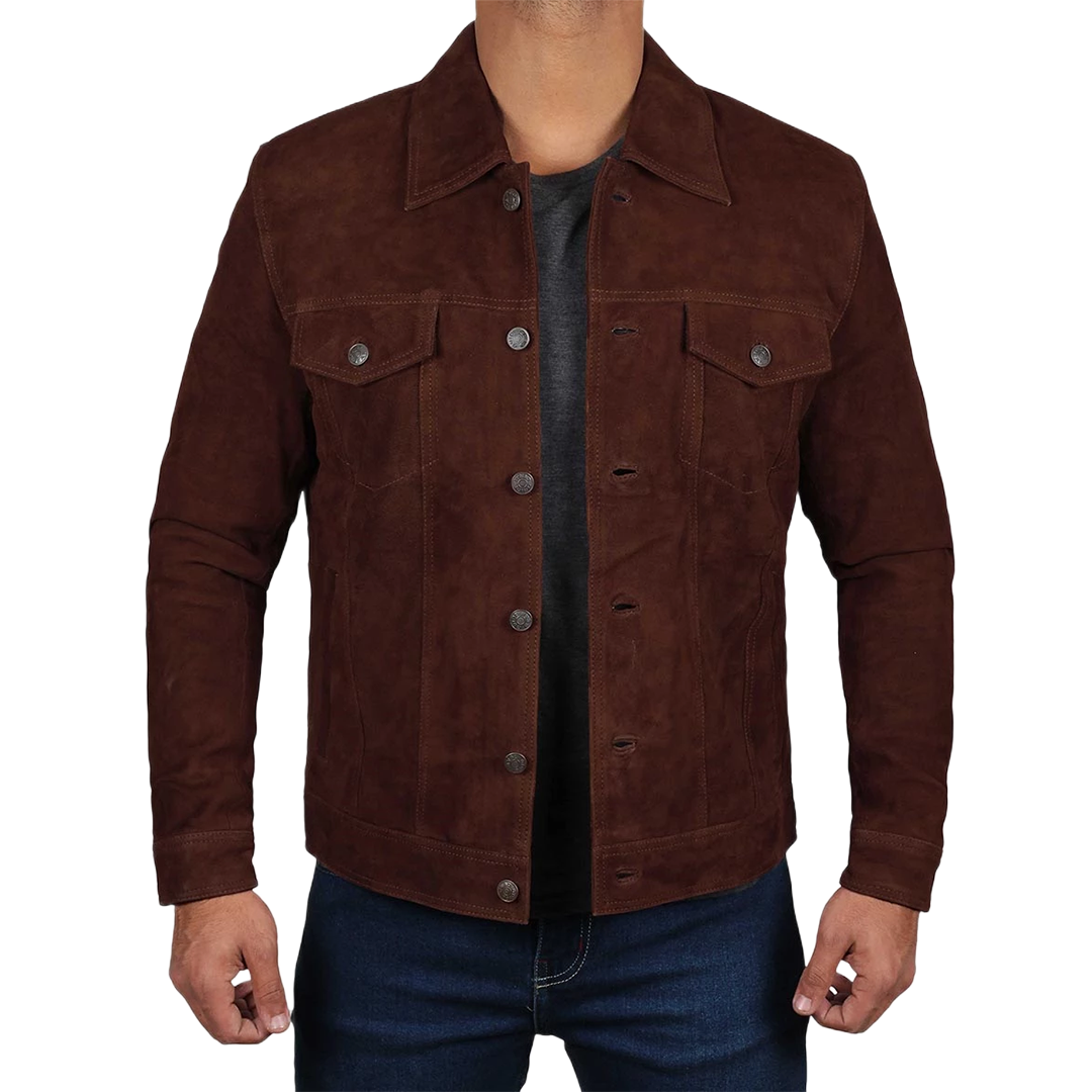 Brown Trucker Suede Jacket for Men