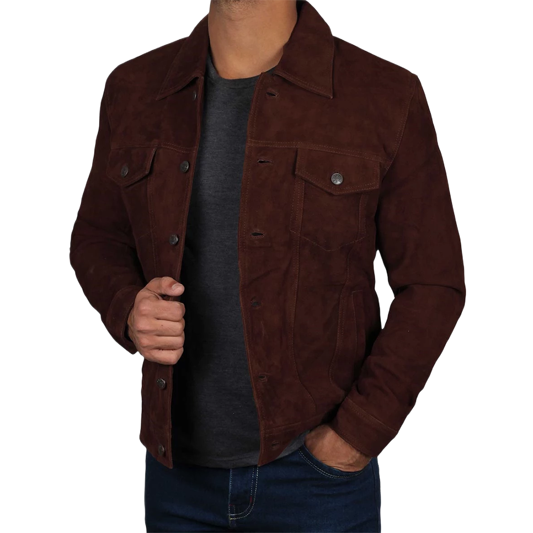 Brown Trucker Suede Jacket for Men