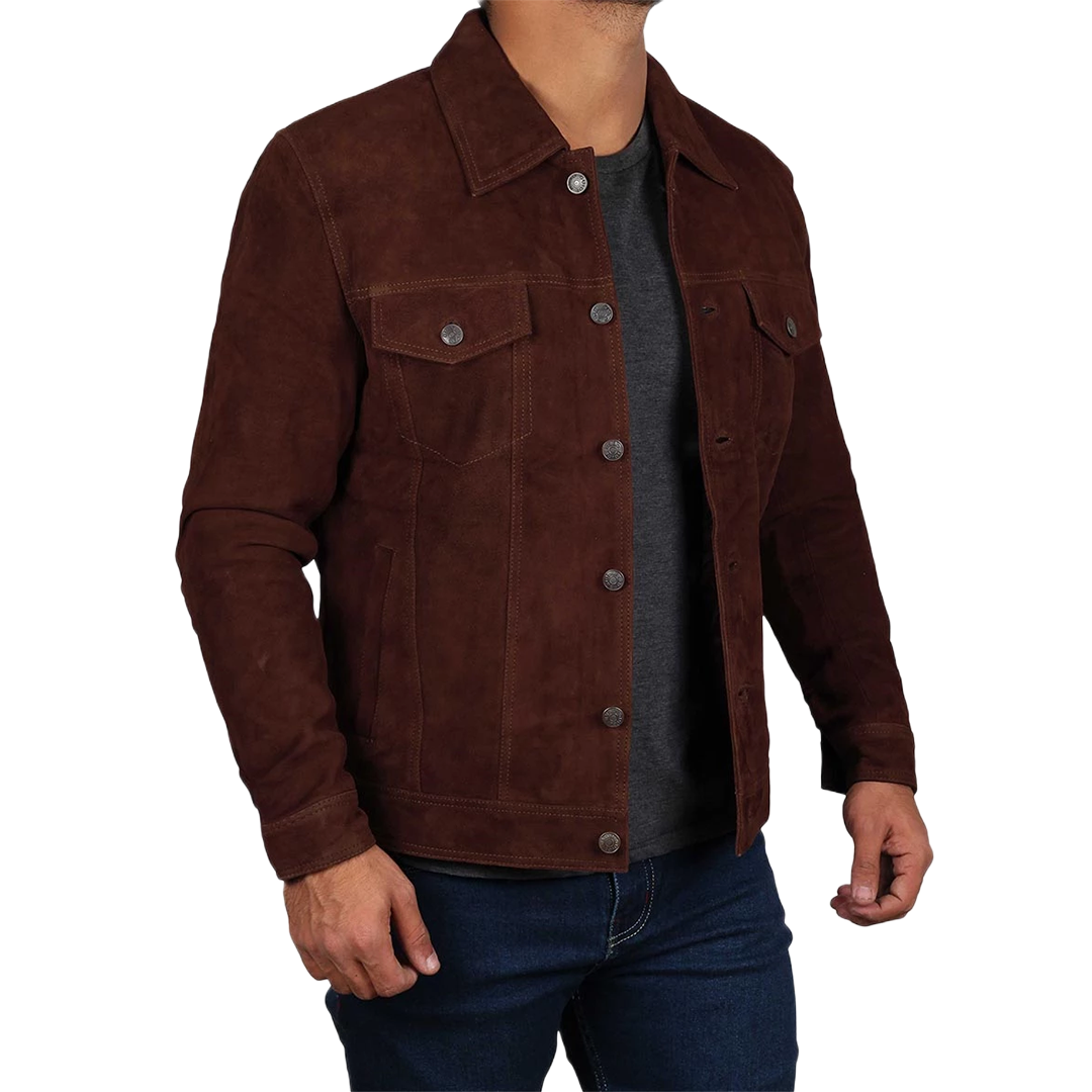 Brown Trucker Suede Jacket for Men