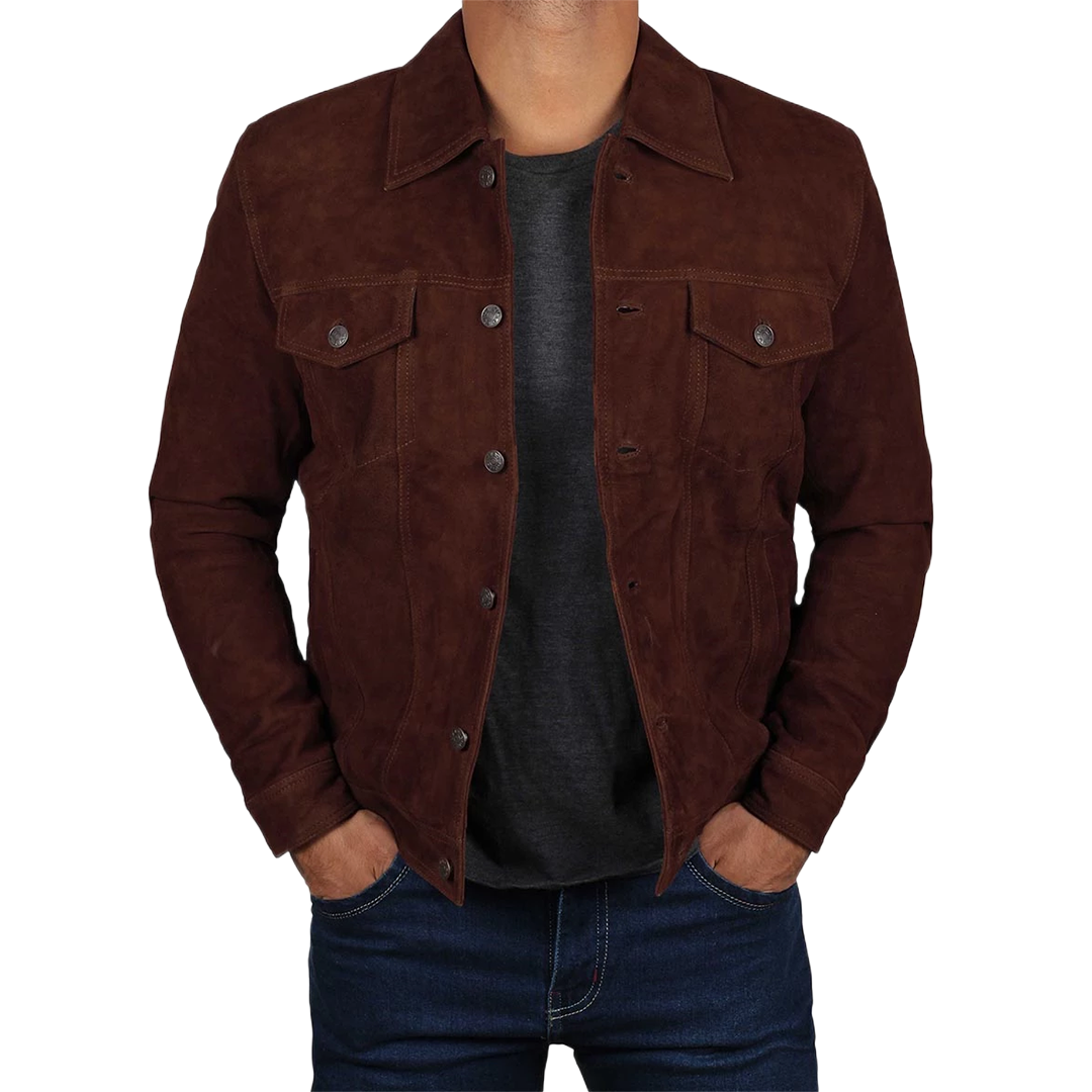 Brown Trucker Suede Jacket for Men