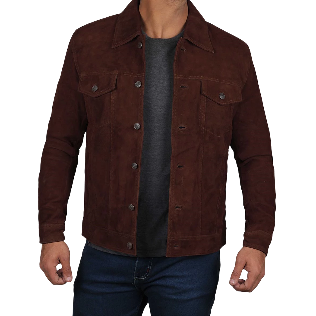 Brown Trucker Suede Jacket for Men