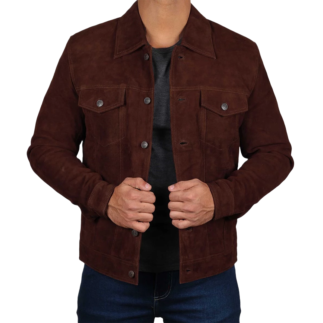 Brown Trucker Suede Jacket for Men