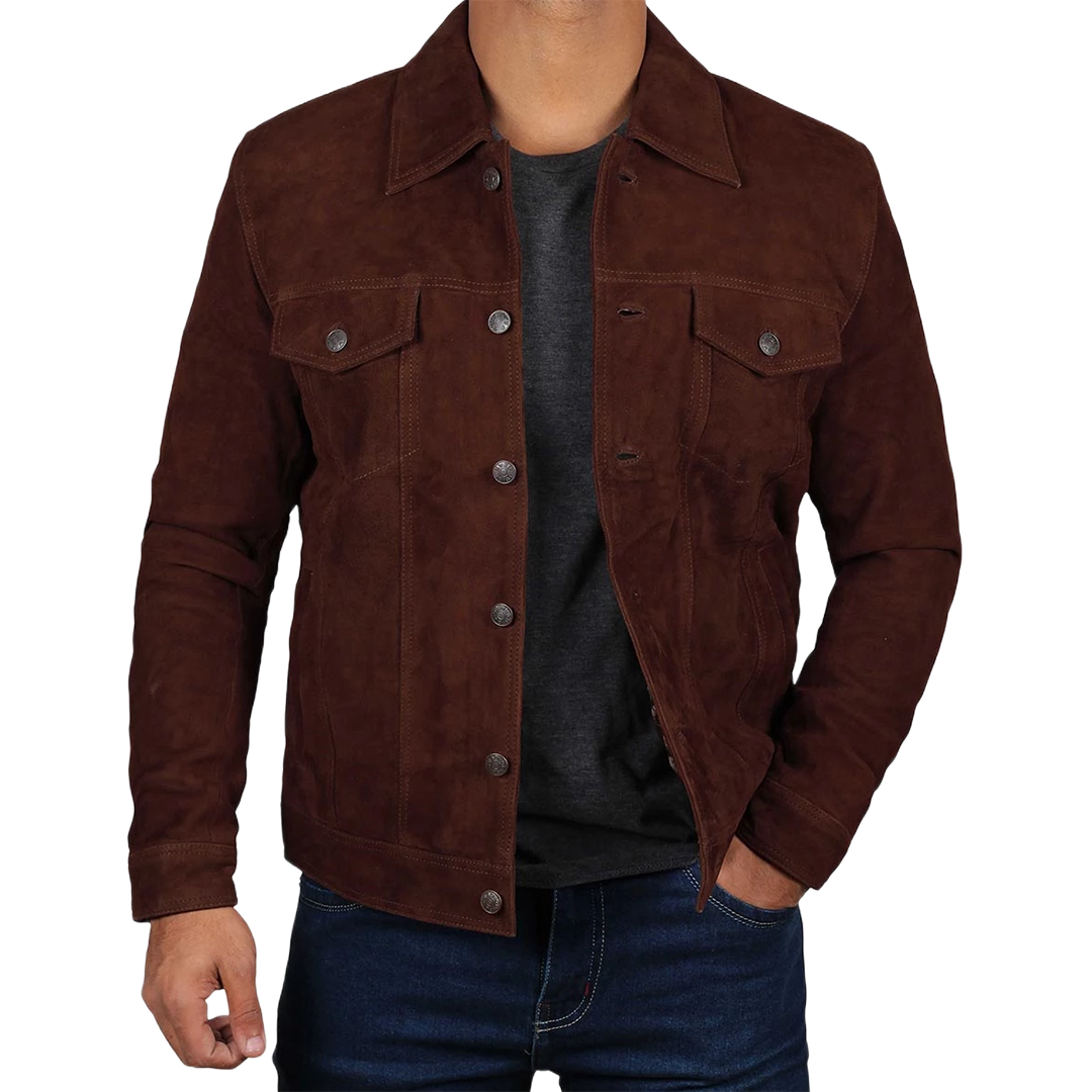 Brown Trucker Suede Jacket for Men