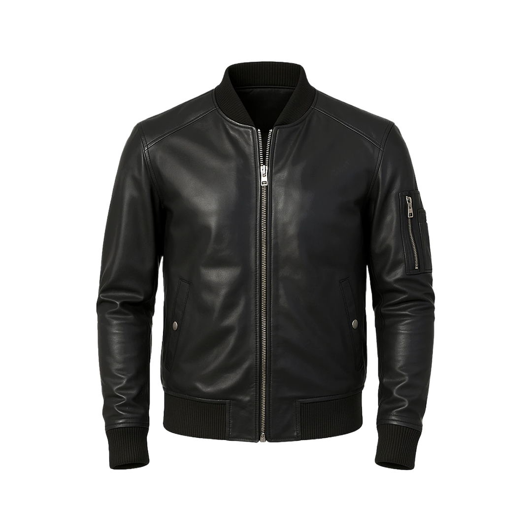 Bryan Men's Black Lambskin Leather Bomber Jacket