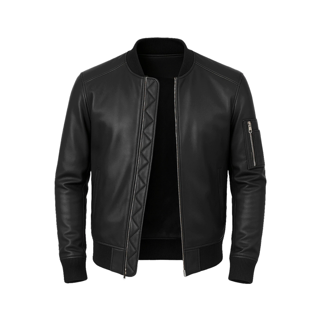 Bryan Men's Black Lambskin Leather Bomber Jacket