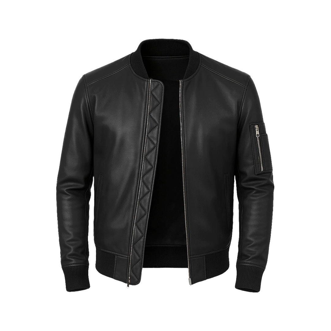 Bryan Men's Black Lambskin Leather Bomber Jacket