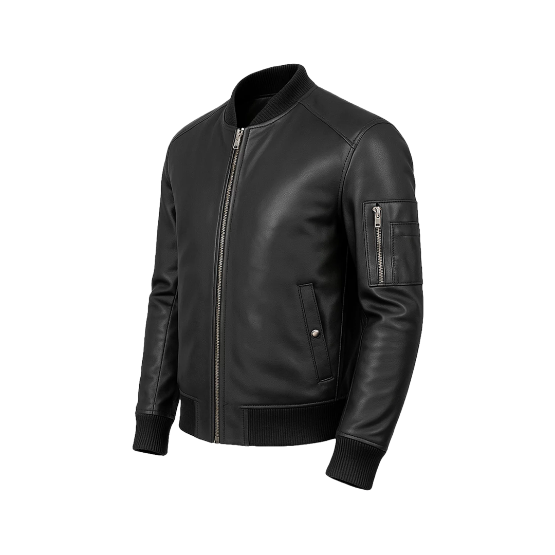 Bryan Men's Black Lambskin Leather Bomber Jacket