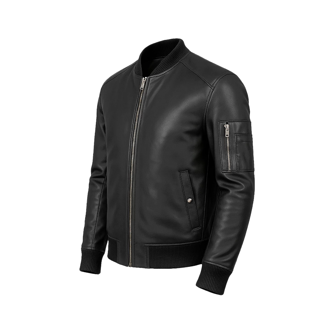 Bryan Men's Black Lambskin Leather Bomber Jacket
