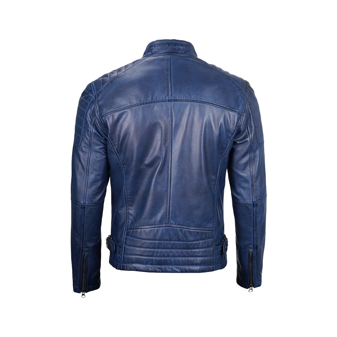 Cafe Racer Blue Leather Jacket for Men