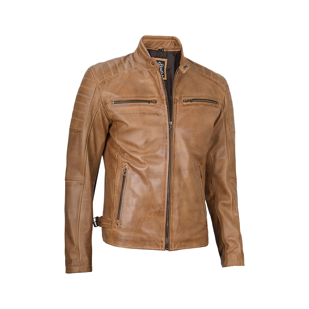 Cafe Racer Camel Brown Leather Jacket for Men