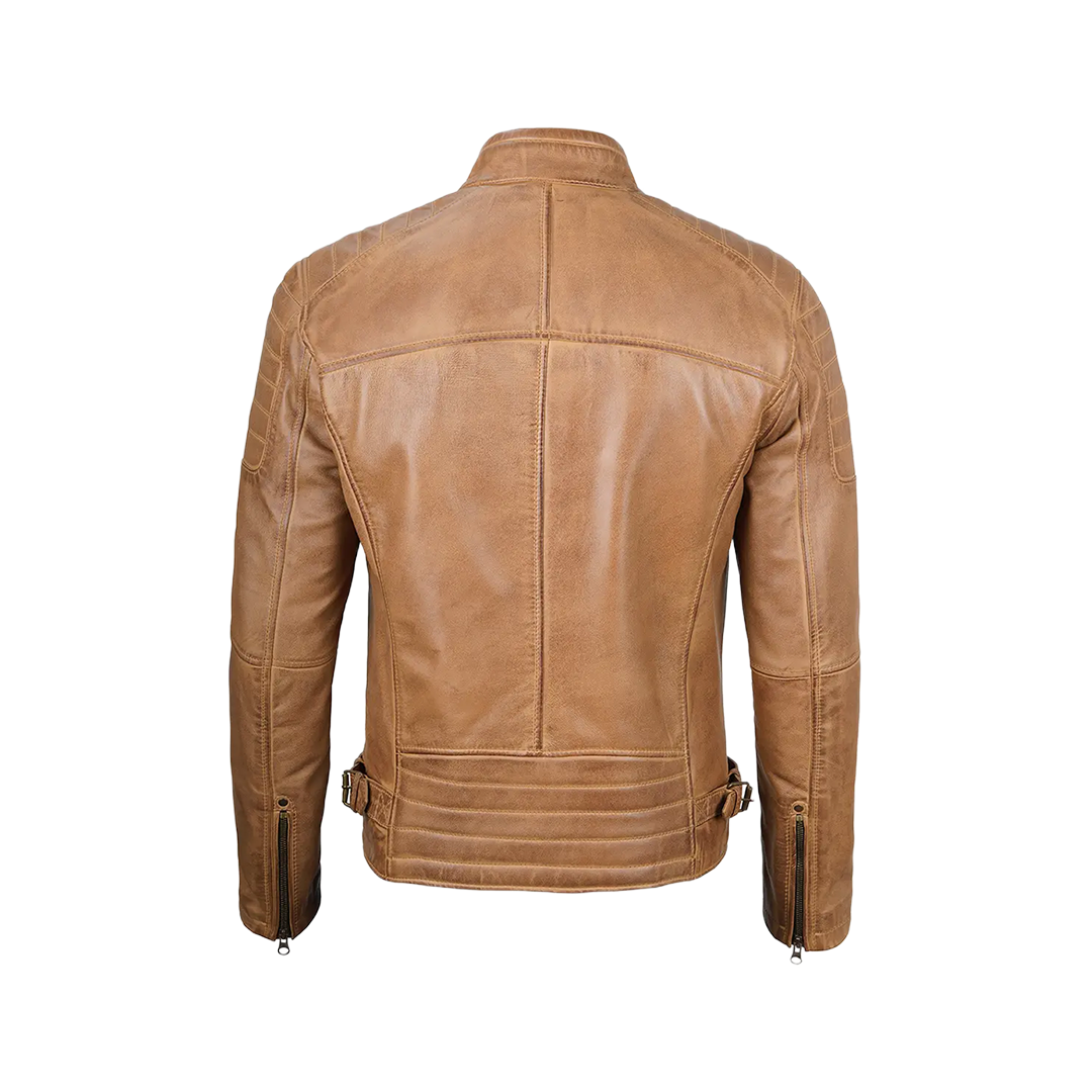 Cafe Racer Camel Brown Leather Jacket for Men