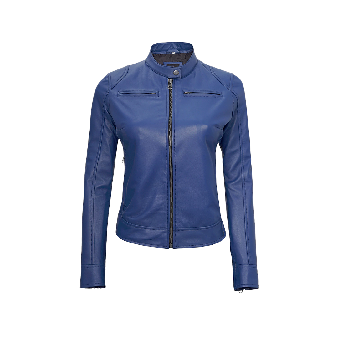 Cafe Racer Women's Blue Leather Jacket