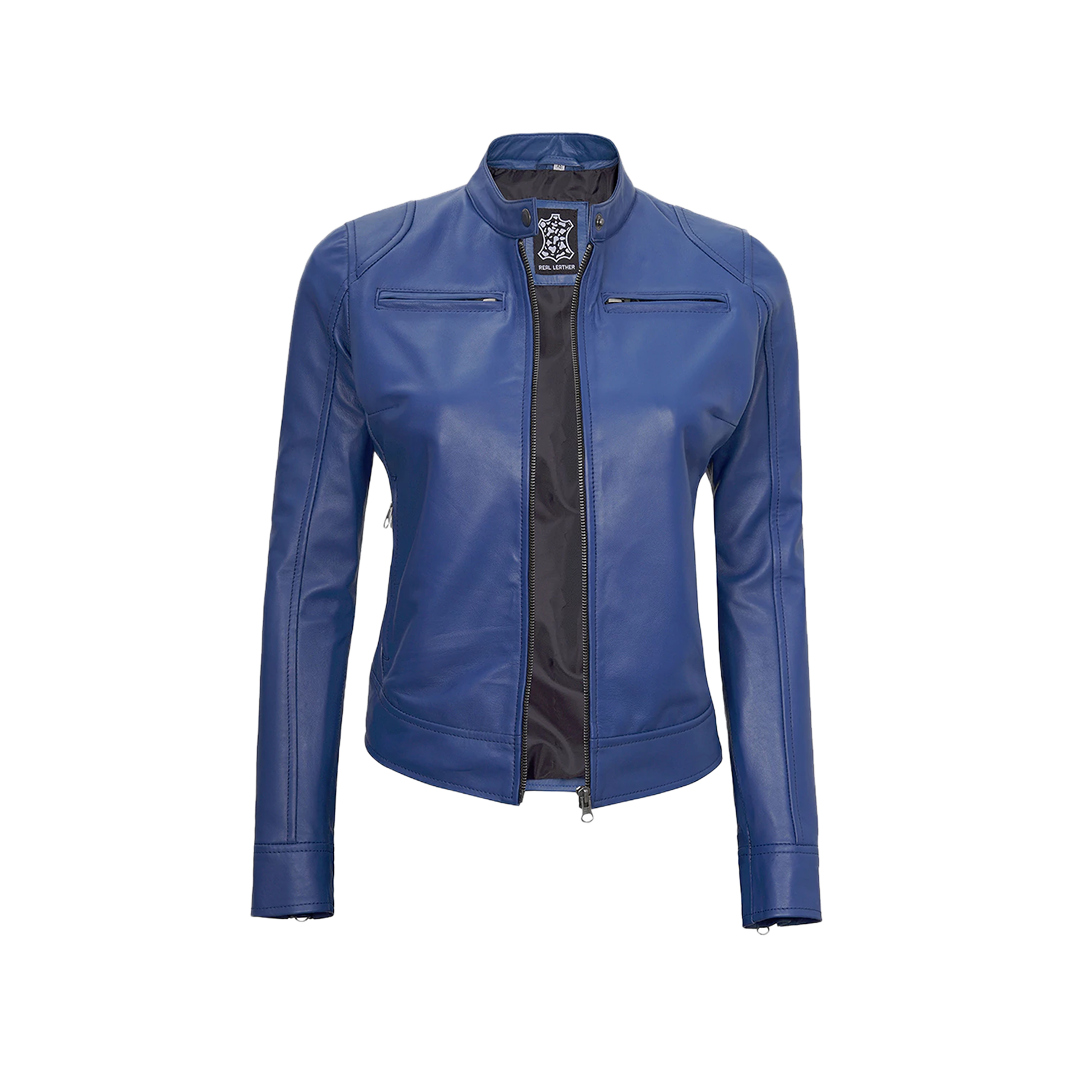 Cafe Racer Women's Blue Leather Jacket