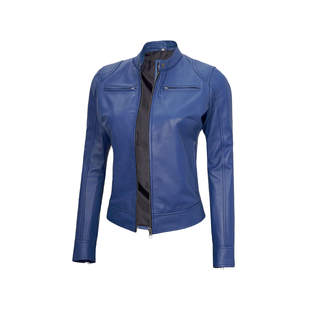 Cafe Racer Women's Blue Leather Jacket