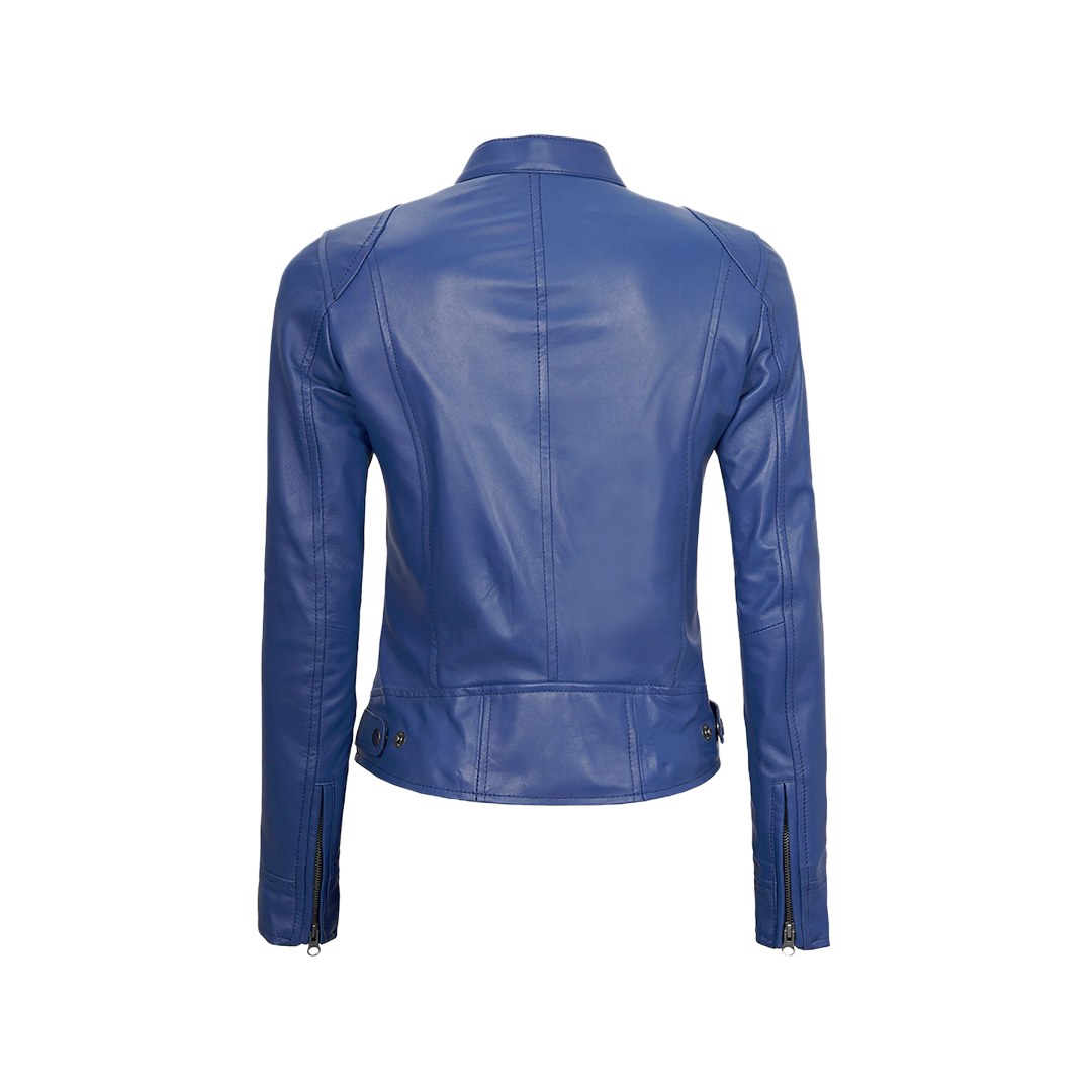 Cafe Racer Women's Blue Leather Jacket