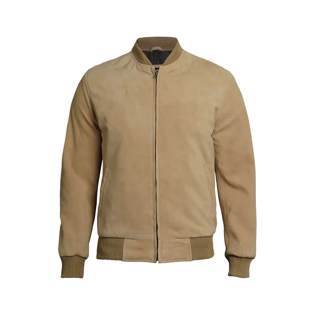 Camel Brown Men's Suede Bomber Jacket