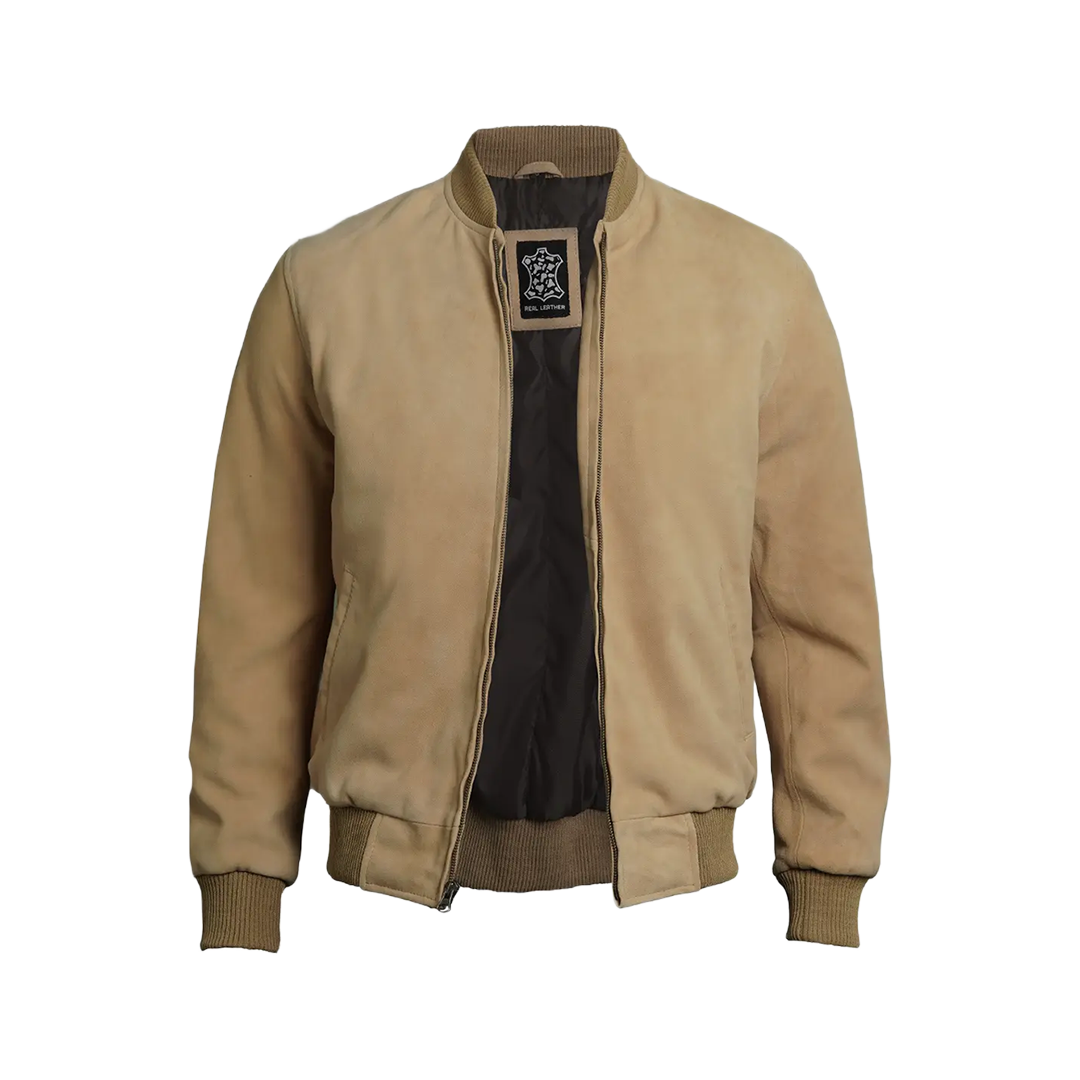 Camel Brown Men's Suede Bomber Jacket