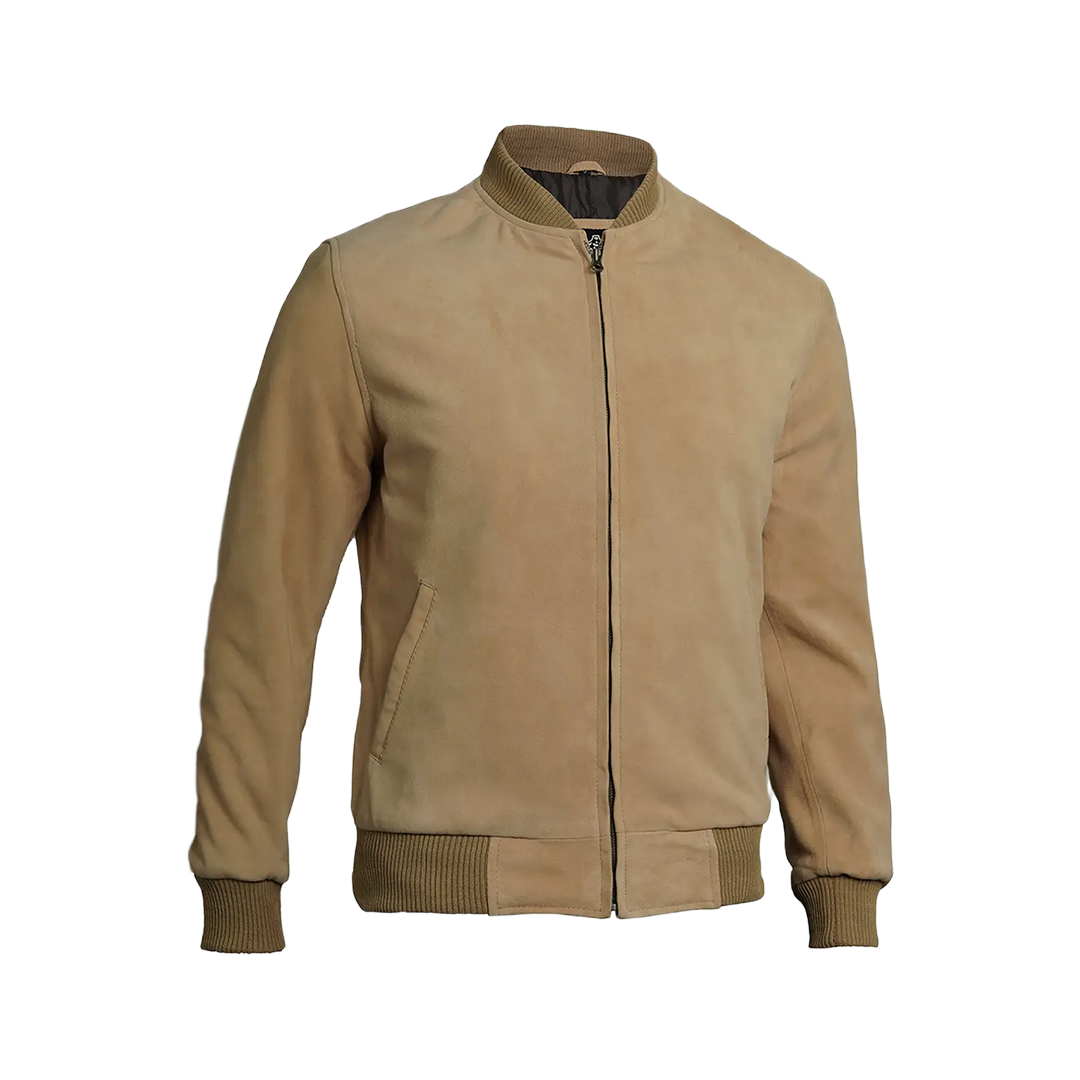 Camel Brown Men's Suede Bomber Jacket